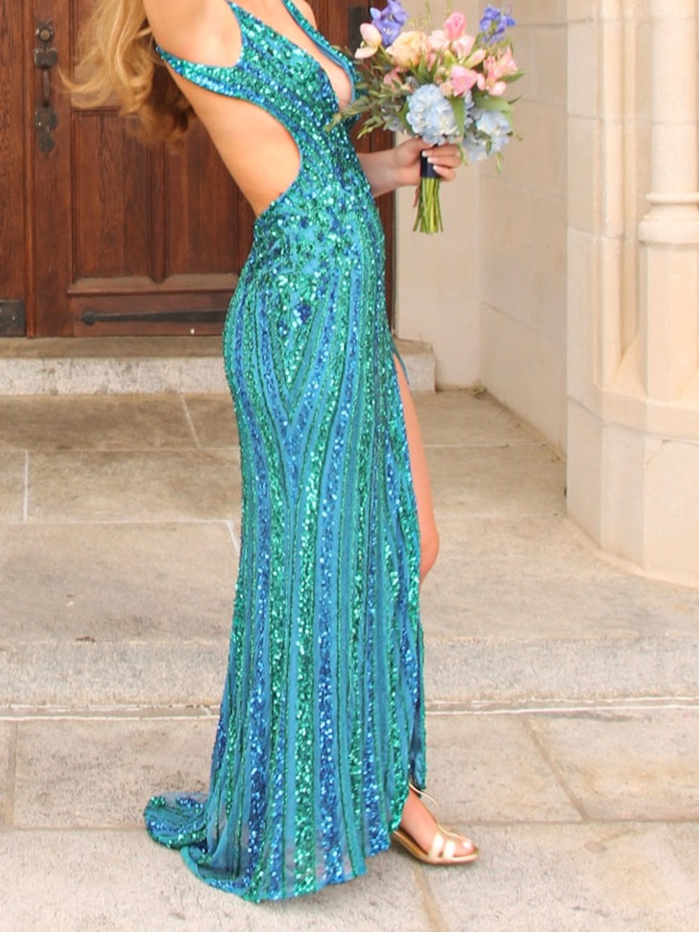 Sherri Hill teal Sequin Gown